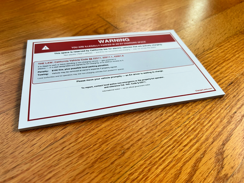 California EV Charging Space Warning Sign - 10-page