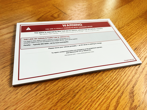 New York EV Charging Space Warning Sign - 25-pages - version 1.0
