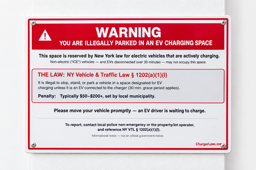 NY EV Charging Space Warning Sign product photo